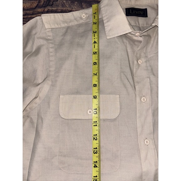 Levis Shirt Mens M Beige Solid Button Up Vintage Cotton Work Wear Logo 90s - Picture 5 of 5